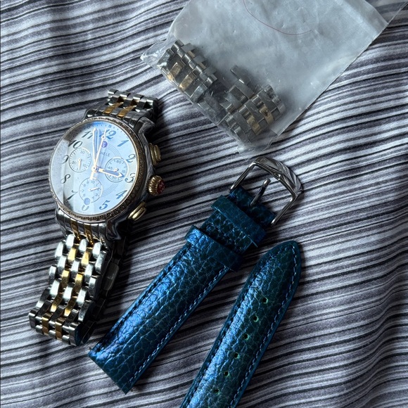 MICHELE DIAMOND 2 TONE WATCH + FREE BLUE REPLACEABLE BAND - Picture 11 of 12